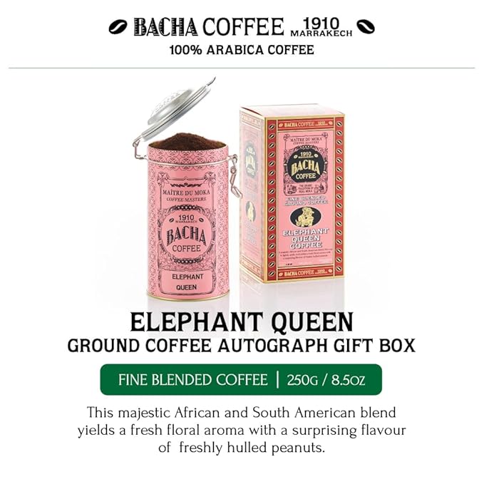 Bacha Coffee | Elephant Queen Fine Blended Coffee, Autograph Collection, 100% Arabica Specialty Coffee, Ground Beans, Medium Dark Roast, 250g