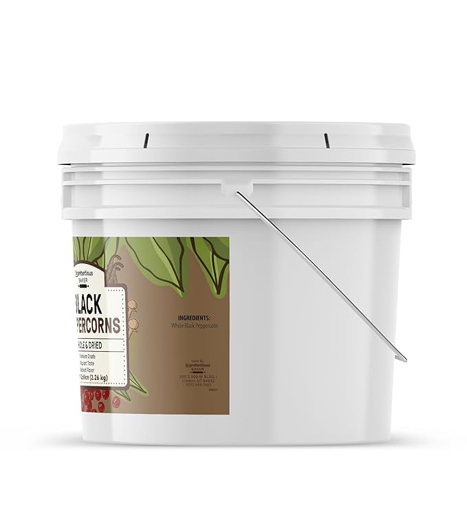 Unpretentious Whole Black Peppercorns, 1 Gallon, Pepper Mill & Grinder Refill, Robust Flavor, Resealable Bucket
