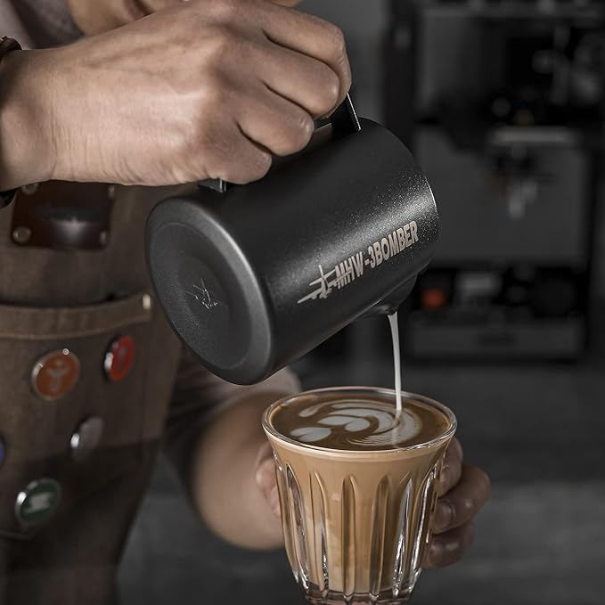 MHW-3BOMBER Espresso Steaming Pitcher Milk Frothing Pitcher Stainless Steel Milk Coffee Cappuccino Latte Art Barista Cup (5.0 Matte Black, 13.5oz/400ml)