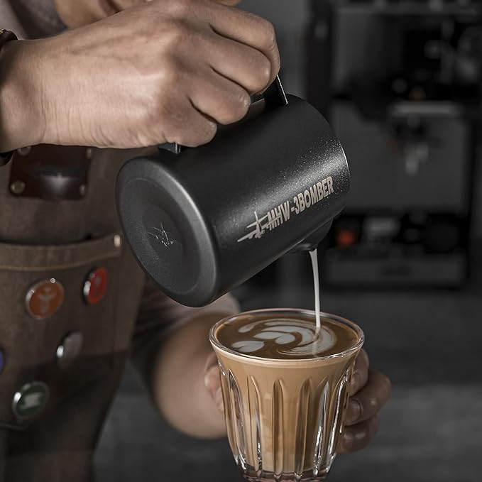 MHW-3BOMBER Espresso Steaming Pitcher Milk Frothing Pitcher Stainless Steel Milk Coffee Cappuccino Latte Art Barista Cup 16.9oz/500ml (Matte Black) P5032B-OS
