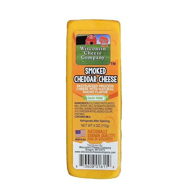 Wisconsin Cheese Company - Specialty Wisconsin Cheese & Cracker Gift Box - 100% Wisconsin Gouda, Smoked Cheddar, Salami, Tomato Basil Cheddar, Swiss (Pack of 5 Blocks) | Perfect for Parties, Charcuterie Boards and Birthdays