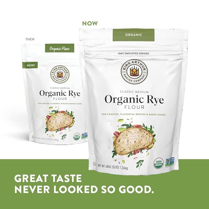 King Arthur Baking Organic Medium Rye Flour - 3 lbs for Complex Flavorful Breads & Baked Goods - 100% US Grown & Milled - Non-GMO Project Verified - Robust Flavor for Rye Bread, Cookies & More