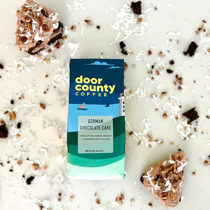 Door County Coffee German Chocolate Cake Flavored Coffee -10oz Bag - Ground Medium Roast - 100% Arabica