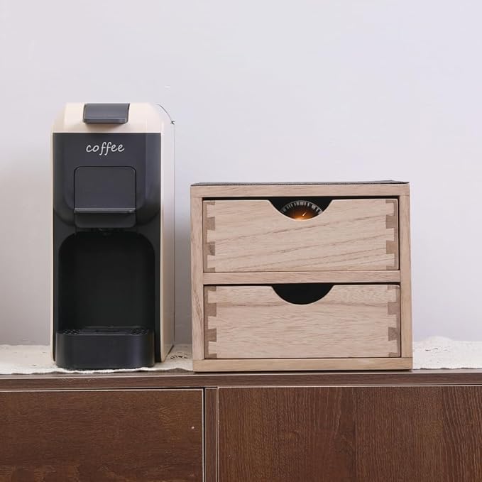 Drawer Holder for Coffee Brew - Kitchen Machine Stand Shelf Contertop - Serve Coffee Station and Pod Capsule Storage Organizer for Home Decor Office Storage Solution 2-Tier CF2D2C-Light