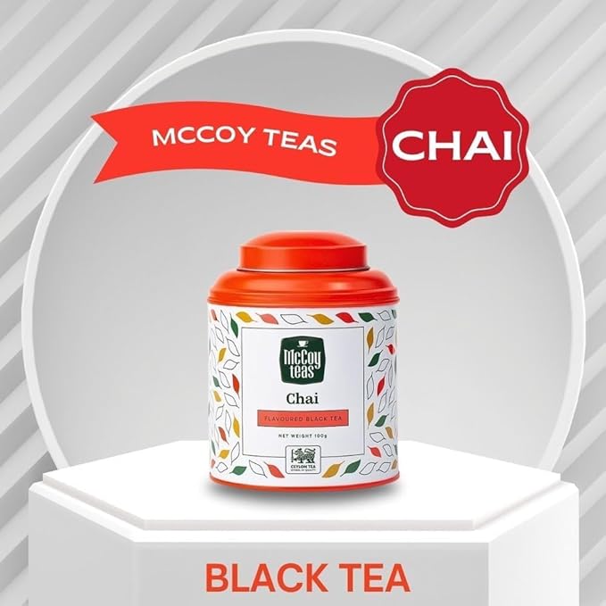 McCoy Teas Chai Tea Flavored Black Loose Leaf Tea Make Hot or Cold Ice and Brews with Premium Tea from Sri Lanka, 100g Can (Pack of 01)