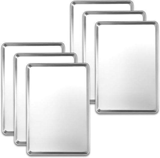 6 Pack Full Size Baking Sheet Pans, Aluminum Commercial Cookie Sheets Non-Stick, 26"x18"