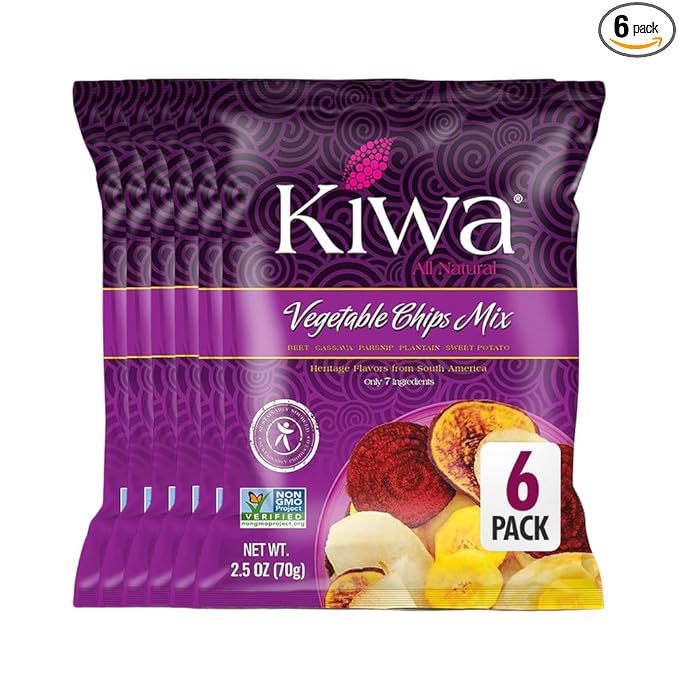 Kiwa Real Veggie Chips Healthy 2.5 Oz (Pack of 6) - Veggie Snacks with Plantain, Beet, Parsnip, Cassava, Sweet Potato - Gluten Free - Non-GMO Healthy Exotic Chips