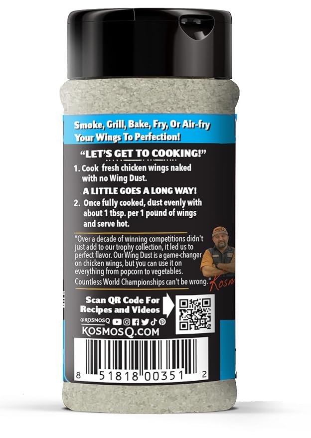 Kosmos Q Salt & Vinegar Seasoning Wing Dust, Salt & Vinegar Chicken Wing Seasoning For Chicken, Popcorn, Fries, & More, Savory & Tangy Flavor, Dry Rub Dust For Grilling & Smoking, 8 Oz Shaker Bottle