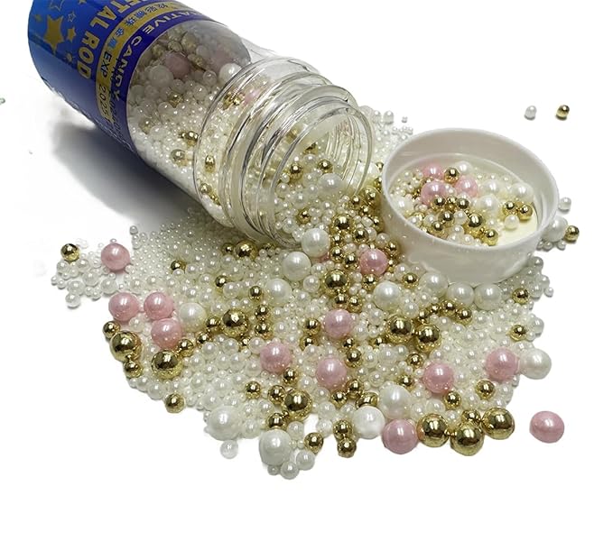 Gold dragees sprinkles Gold Sprinkles for Cake Decorating, White Pink Pearl Sugar Cupcake, Cookies, Ice Cream Toppings, 120g/ 4.2 Ounces Cake Decorationss Baking, Perfect for Christmas Wedding Shower, New Year?셎 Eve