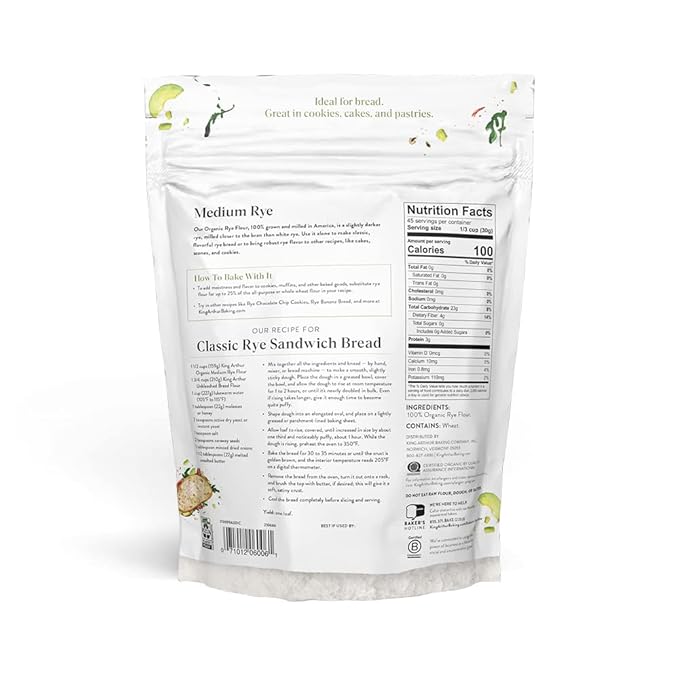 King Arthur Baking Organic Medium Rye Flour - 3 lbs for Complex Flavorful Breads & Baked Goods - 100% US Grown & Milled - Non-GMO Project Verified - Robust Flavor for Rye Bread, Cookies & More