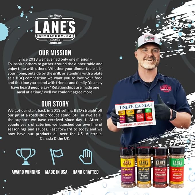 Lane's Under Da Sea Gift Set, All-Natural 4 Rubs Gift Set of Blackened Seasoning, Honey Sriracha Seasoning, Sweet Heat Rub, & Q-Nami Japanese Spices