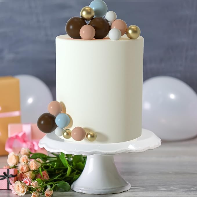 ASTARON 50 Pcs Ball Cake Topper Sticks Mini Balloons for Cake Decorating Supplies Foam Balls Cake decorations for Baby Shower Cake Birthday Cake Toppers Decorations (Light Blue, Brown)