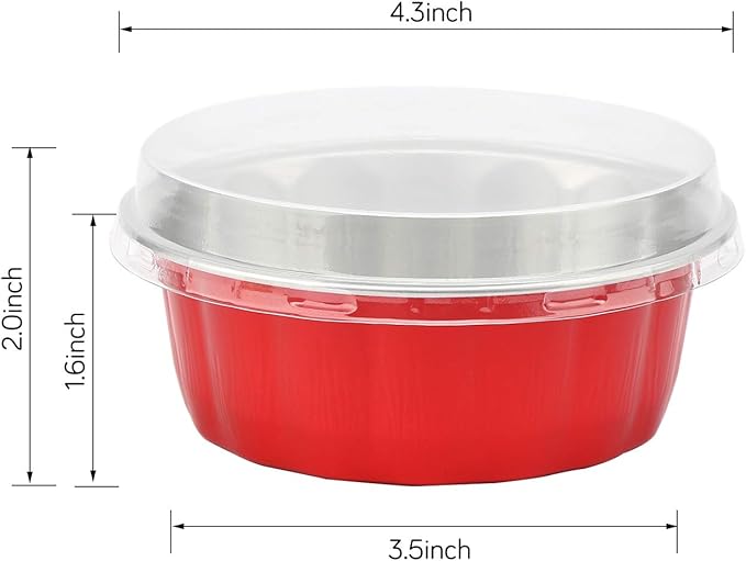 Beasea 8 oz Disposable Ramekins with Lids, 50 Pack Aluminum Foil Cups for Party Wedding Birthday - Red