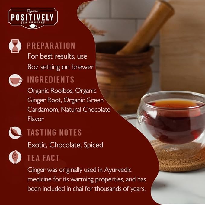 Organic Positively Tea Company, Chocolate Chai Rooibos Tea, K-Cup Compatible, 24 Pods