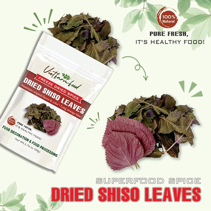 DRIED SHISO LEAVES 1.76 Oz (50g) VIETFARMFOOD: Pure, natural freeze-dried spice made from real vegetables and fruits - perfect for enhancing every meal, from cooking, baking, salads, soups, sauces
