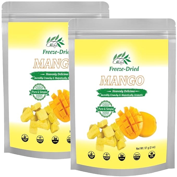 CHAVI Freeze-Dried Diced Mango | 4 oz | Pack of 2 x 2 oz | Healthy 1 Ingredient Superfood Supersnacks - Kids School Snacks - No Added Sugars or Preservatives - Non-GMO, Vegan, Gluten-Free