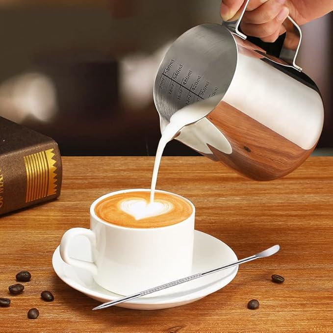 Milk Frothing Pitcher, 350ml/600ml (12oz/20oz) Milk Frother Cup Stainless Steel Jug Steaming Pitcher, Milk Coffee Cappuccino Latte Art Barista Steam Pitchers Milk Jug Cup with Decorating Pen