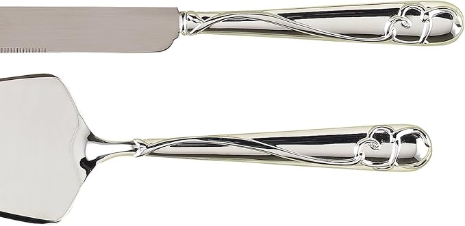 Wedding Silverplated Cake and Knife Serving Set, Graceful Heart