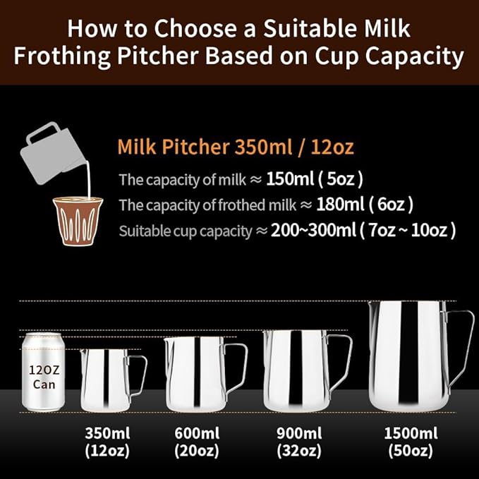 watchget Stainless Steel Milk Frothing Pitcher 20oz/600ml - Espresso Steaming Pitcher for Cappuccino, Latte Art, Coffee Machine Accessories Milk Jug Coffee Frother Cup, Silver