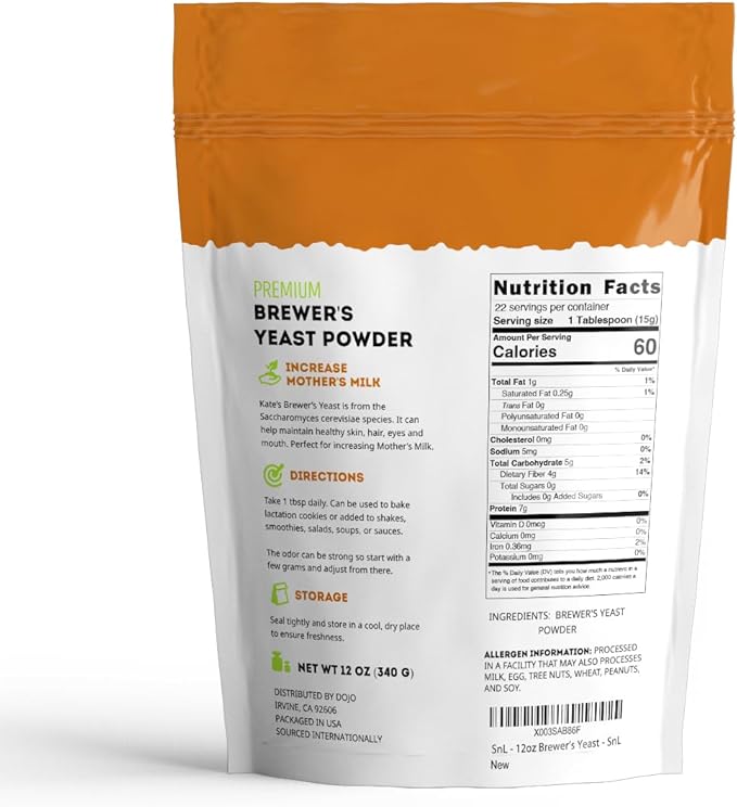 Kate Naturals Brewers Yeast Powder for Lactation Support & Nursing Moms. Debittered Brewer's Yeast for Lactation Cookies & Lactation Supplement (12oz, Gluten Free, Non-GMO)
