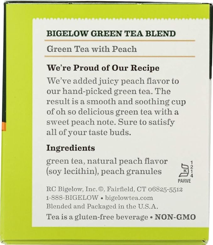 Bigelow Tea, 20 Bags - Green Peach (3 Pack)