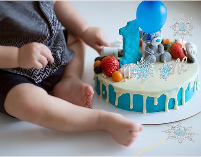 24PCS Glitter Snowflake Cupcake Toppers, Frozen One Cake Topper for Winter 1st Birthday Decorations, Baby Shower Decorations