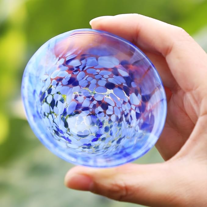 Japanese Handcrafted Sake Glass Set, Artisan Glassware for Cold Sake and Shochu, Made in Japan (Sake Cup Set (4pcs) ??Festival & Nature Series, 1.7 fl oz (50ml))