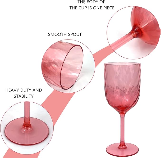 Yalin Set of 6 Unbreakable 15 oz Acrylic Plastic Wine and Water Tumbler Stackable Goblets. (Red, 15 oz)