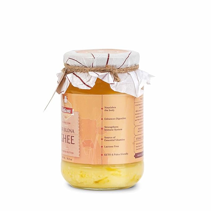 Indicow A2 Desi Cow Ghee, Clarified Butter | (500ml (16.91oz), Gir Cow Ghee) | Grass Fed, Pasture Raised Clarified Butter Fat, Keto, Paleo, Lactose Free, Casein Free, Non-GMO | Price Revision Soon