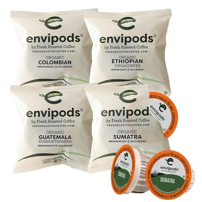 Fresh Roasted Coffee, Organic Single Origin envipods Variety Pack, Fair Trade Kosher, 36 Count, Individually Wrapped, Compatible With 1.0 & 2.0 K Cup Brewers