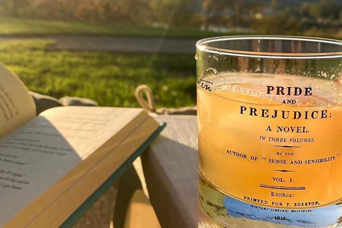 Well Told Classic Literature Rocks Glass - Pride and Prejudice by Jane Austen - Old Fashioned Whiskey Glass Gift for Book Lovers (11 oz)