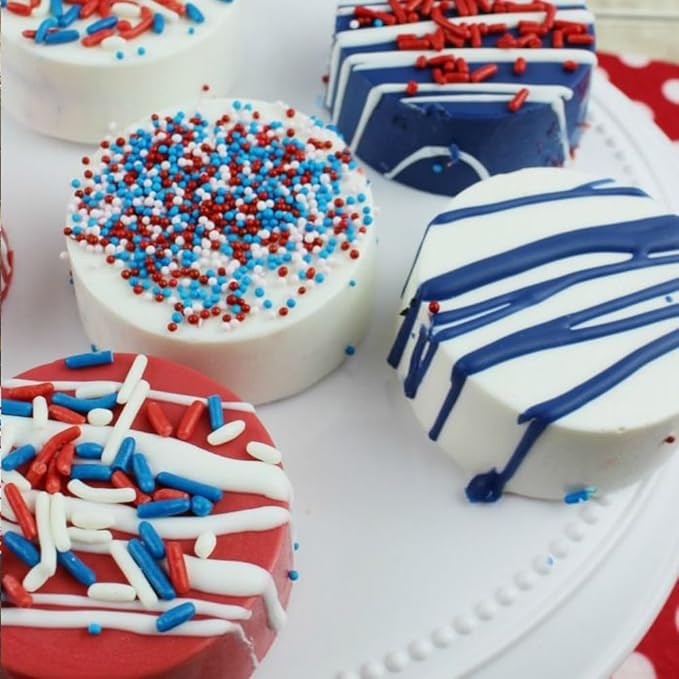 Patriotic Sprinkles 4 Cell Edible Red White and Blue Sprinkle Mix Jimmies Nonpareils Perfect for Cake Decorations Baking Ice Cream Cookies Cupcake Topper 6.5OZ