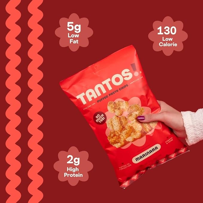 Tantos! Puffed Pasta Chips ??Healthy Pasta Snack by Top Chef Joe Sasto ??Plant-Based, Low Calorie, Crunchy Chips ??Variety Pack ??Marinara, Pesto, Cacio e Pepe, Classico ??Gourmet Bold Flavors (4 oz 2 Pack, Marinara)