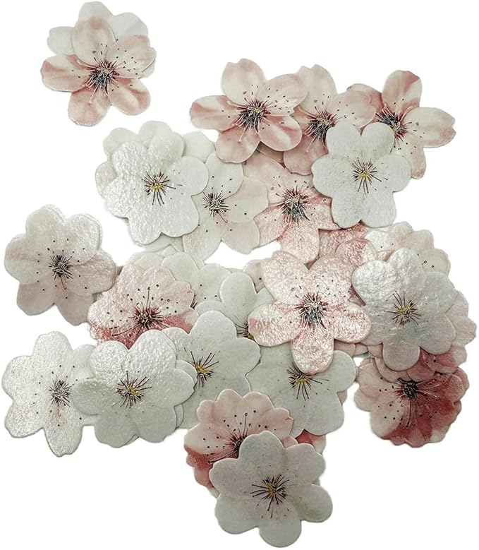 50 Pack Edible Cherry Blossom Cupcake Toppers Cherry Flowers Cake Toppers Rice Paper Wafer Paper Cake Picks for Cherry Blossom Bridal Shower Baby Shower Kids Birthday Cake Decorations