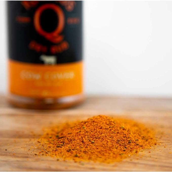 Kosmos Q Cow Cover BBQ Dry Rub, Smoky & Savory Beef Seasoning with Chili Pepper, Garlic, Onion & Paprika for Steak, Burgers, Brisket, Wild Game, Chicken, BBQ Rub for Grilling & Smoking, 10.5 Oz Shaker