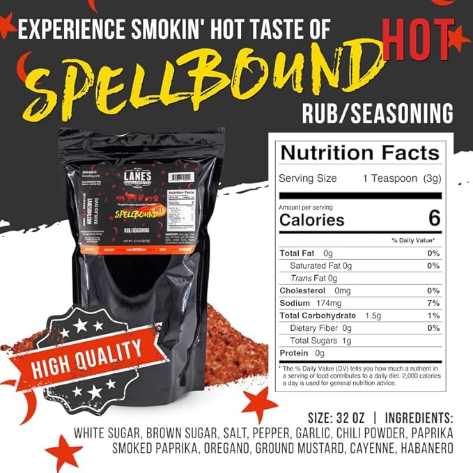 Lane's Spellbound Hot Sweet and Spicy Pork Rub Seasoning, All-Natural Butt Rub Seasoning, Rib Rubs for Smoking and Grilling, Made in USA, 2 Lbs
