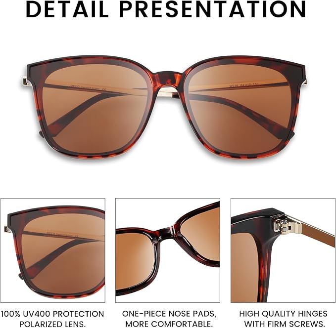 DUCO Oversized Polarized Sunglasses Womens Trendy Mirrored Shades Retro Round Vintage Light Weight UV400 Sun Glasses W016