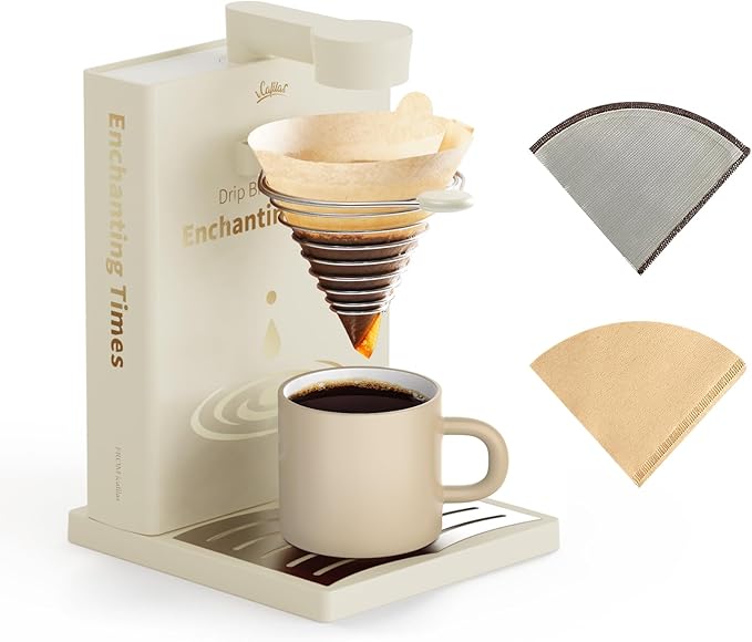 Portable Detachable One Cup Coffee Maker,Automatic Pour Over Portable Drip Coffee Maker with Reusable Filter for Home,Office,Hotel,Traveling or Business Trip,300ml,10oz (Apricot)