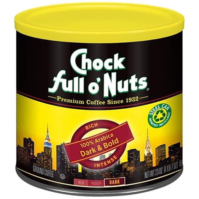 Chock full o??„uts Dark & Bold Ground Coffee ??Premium Beans in Recyclable Steel Can ??Rich Flavor & Aroma, Dark Roast ??Perfect for Drip, Pour-Over, Percolator ??23 Oz Can
