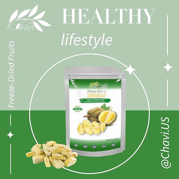 CHAVI Freeze-Dried Durian (King of Fruits) - 2 Oz - Healthy 1 Ingredient Superfood - Family Supersnacks - No Added Sugars or Preservatives - Non-GMO, Vegan, Gluten-Free??,<div>