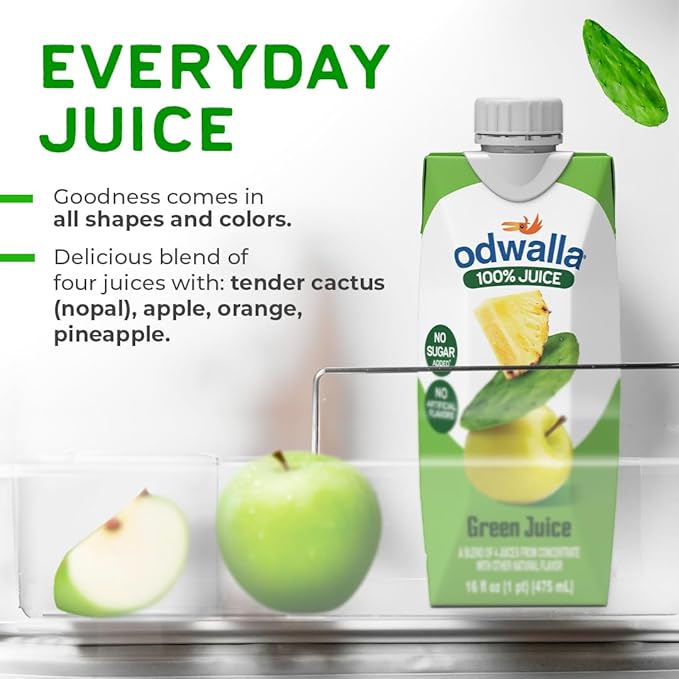 Odwalla Green Juice ??Green Drink with Nopal Cactus, Apple, Orange & Pineapple ??Natural Ingredients, No Added Sugar, No Preservatives, No Artificial Flavors - 16 oz (12 Pack)