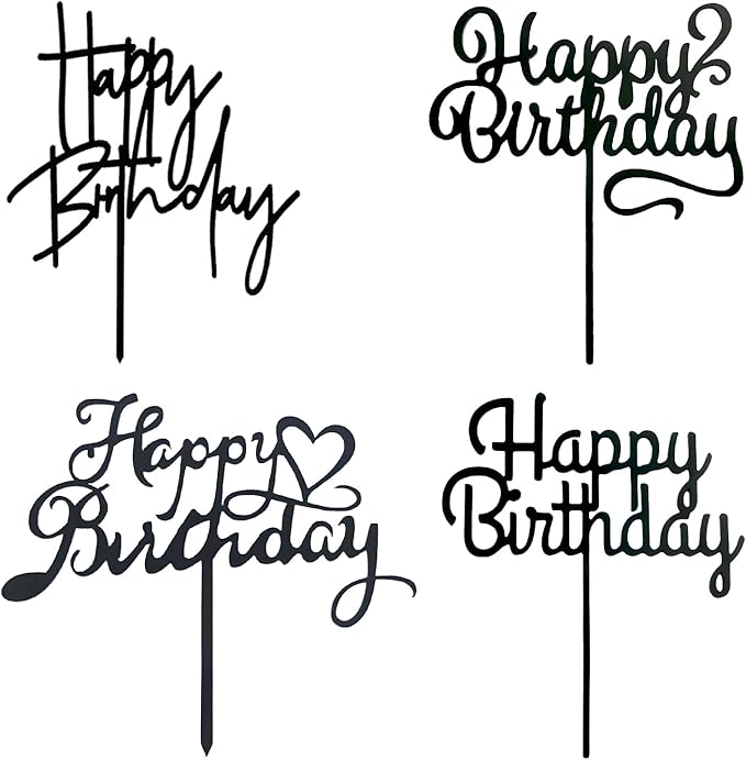 ZHENGYE Black Happy Birthday Cake Topper Set Acrylic Cake Toppers Birthday Cupcake Toppers Decoration For Women Men Baby Shower Birthday Party Decoration(4 Pieces)