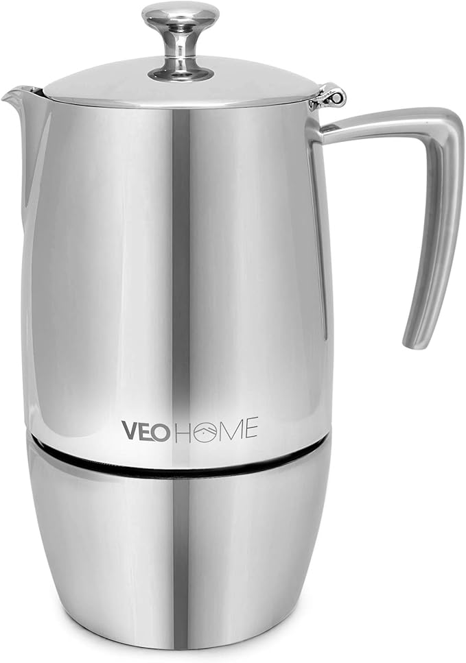 VeoHome Stovetop Espresso Coffee Maker - 10 Cups 500ml Multi-Stove Stainless Steel Induction Moka Pot - Unbreakable and Dishwasher-Safe Italian Style Caffe Machine