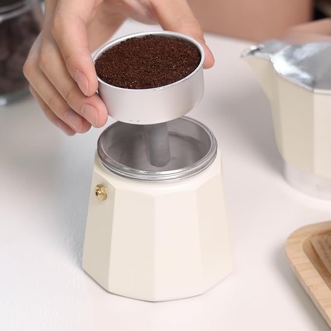 Sivaphe Aluminum Moka Pot 6 Espresso Cups, Percolator Espresso and Coffee Maker, Portable Stovetop Italian and Cuban Cafì±?Brewer for Home and Camping White