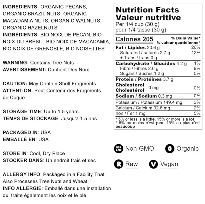 Food to Live Organic Keto Raw Nuts Mix, 8 Ounces ??Snack Contains Non-GMO Brazil Nuts, Pecans, Walnuts, Hazelnuts & Macadamia Nuts, Low Carb Vegan Superfood, Kosher, Non-Irradiated, No Added Sugar