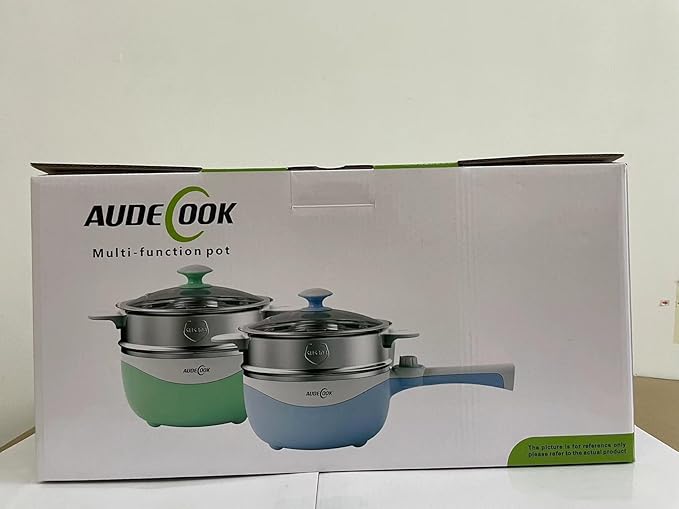 Audecook Hot Pot Electric, 1.7L Mini Electric Skillet Portable Nonstick Saut챕 Pan with Power Adjustment, Rapid Noodles Cooker Travel Multicooker for Steak/Soup/Egg/Oatmeal/Noodles