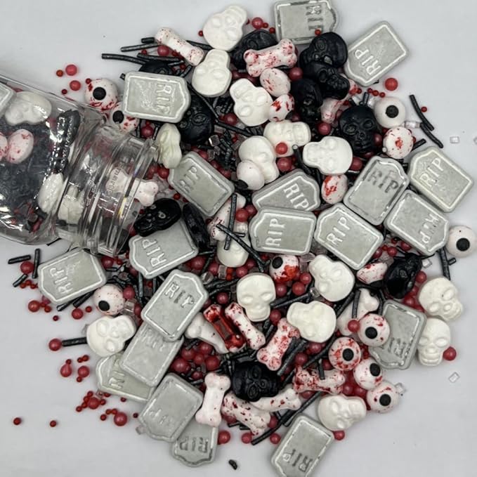 1 Bottle Edible Halloween Sprinkles Candy Eyes Eyeballs Skull Bones Tombstone Sprinkles for Decorating Halloween Cupcakes Toppers Sprinkles Cake IceCream Desserts Supplies 95g/ 3.35oz