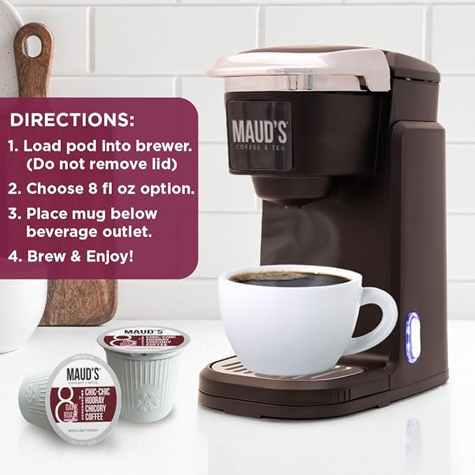 Maud's Chicory Flavored Coffee Pods, 36 ct, Dark Roast Flavored Coffee in Recyclable Single Serve Pods – 100% Arabica Beans, Compatible with Keurig K Cups Maker