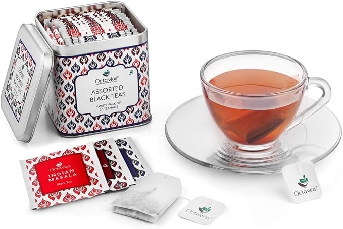 Octavius Tea Variety Pack | 3 Assorted Black Teas | 25 Teabags Per Pack | Sampler Tea Pack | Pack of 2 | 50 Teabags Total | Premium Indian Black Tea Collection