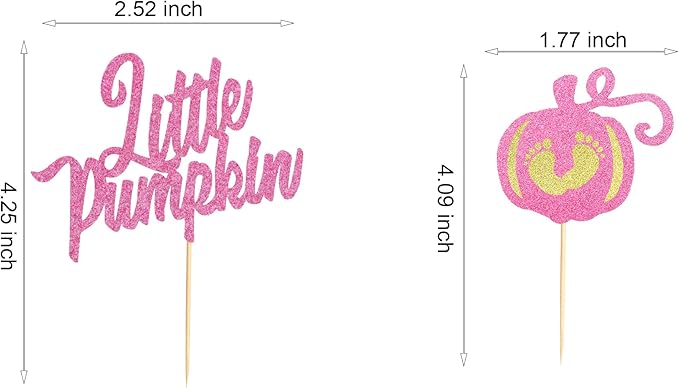 24Pcs Little Pumpkin Cupcake Toppers - Baby Shower Cake Decorations - Baby Feet Pumpkin Cupcake Picks for Thanksgiving, Halloween, Kids Birthday Parties - Pink Glitter